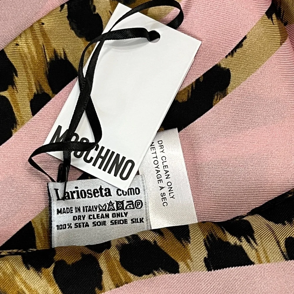 Moschino Pink and Leopard Print Square Scarf Made in Italy NWT